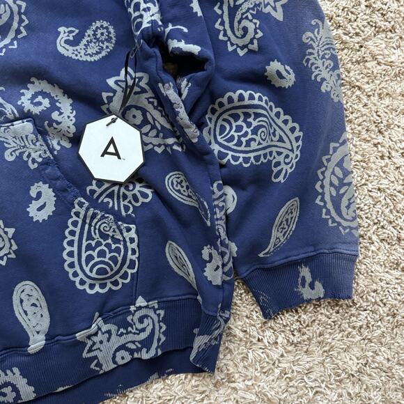 NWT $450 Alchemist Paisley Print Blue Cotton Hoodie Distressed Men’s Size XXL - Picture 2 of 15